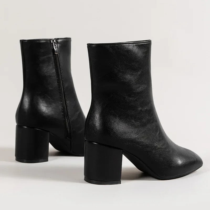 Bottines Femme à Bout Pointu avec Fermeture Éclair et Talon Bloc Moyen 8