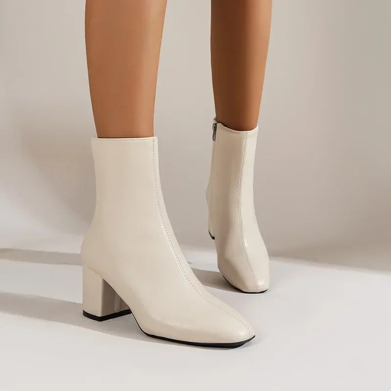 Bottines Femme à Bout Pointu avec Fermeture Éclair et Talon Bloc Moyen 9