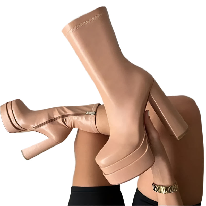 Bottines à Talons Platesformes Femme Élégantes en Cuir