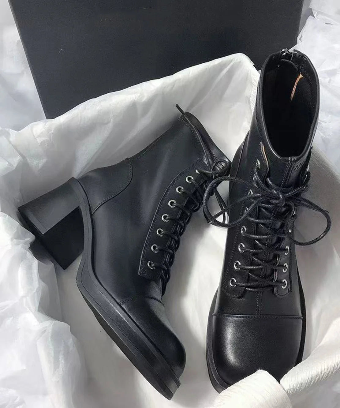 Bottines à lacets pour femmes à bout rond avec talon compensé 3