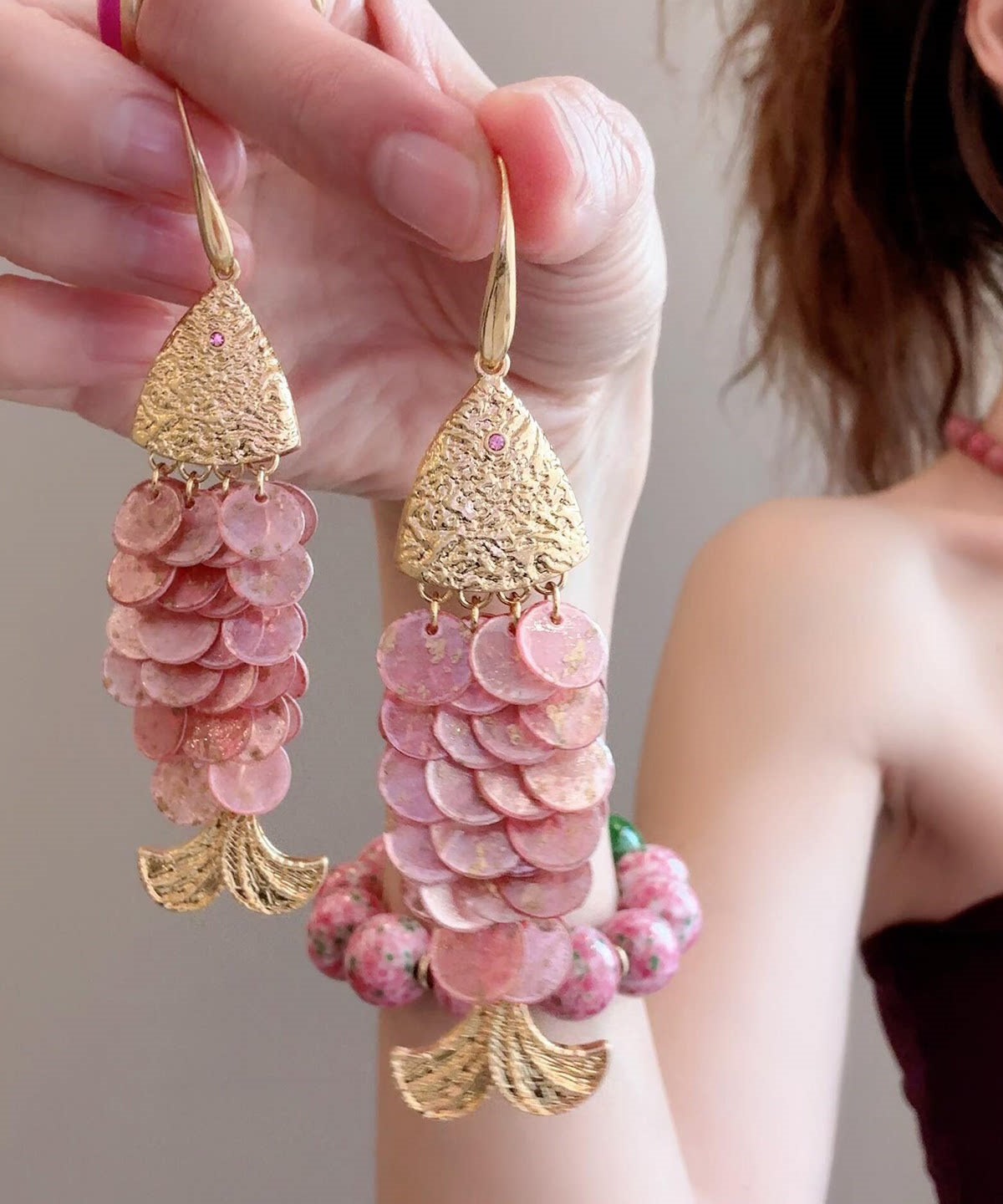 Boucles D'Oreilles Pendantes Femme Style Plage Avec Pompons 2