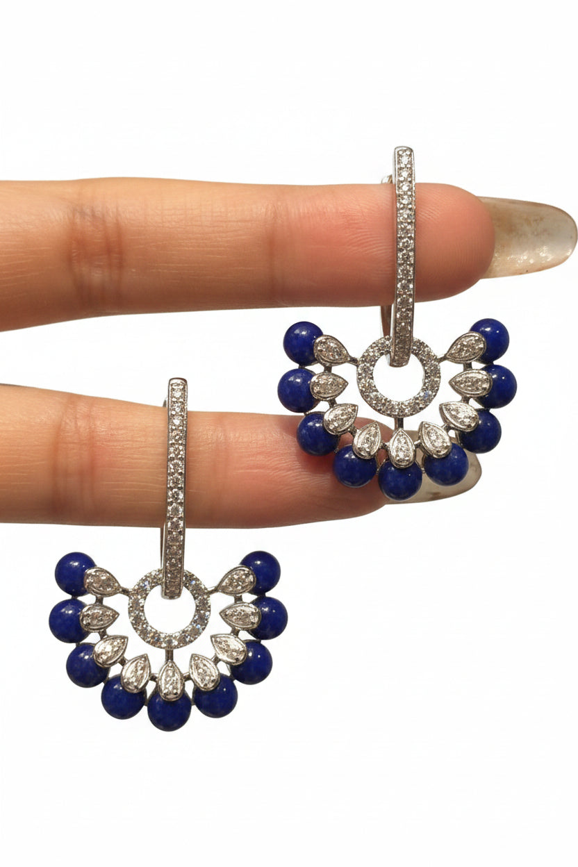 Boucles D'oreilles Pendantes Femme Floral Avec Pompon En Verre Et Zircon 0