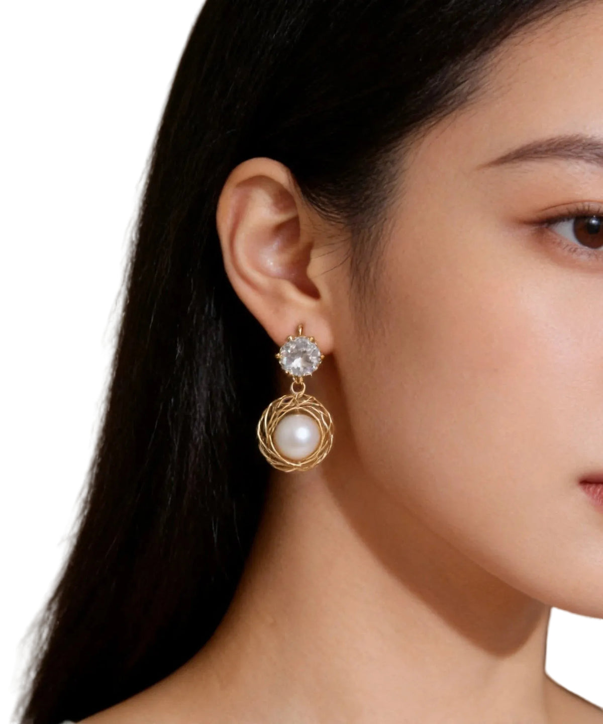 Boucles d'Oreilles Pendantes Femme Design Chic avec Perles et Zircon 0