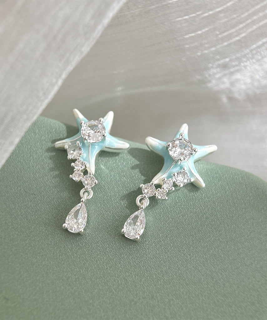Boucles d'oreilles Femme Goutte d'eau Émail Bleu et Zircon 0