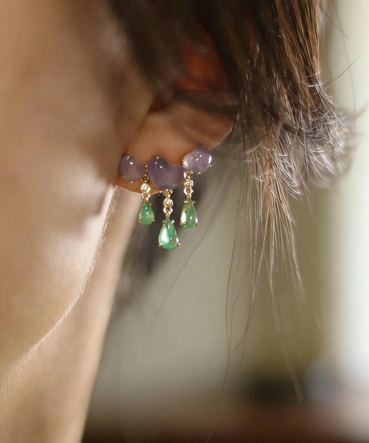 Boucles d'oreilles Pendantes Femme Goutte d'Eau avec Pompon 4