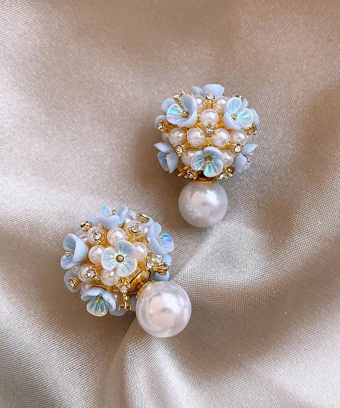 Boucles d'oreilles à clous motif floral et perles pour femme 3