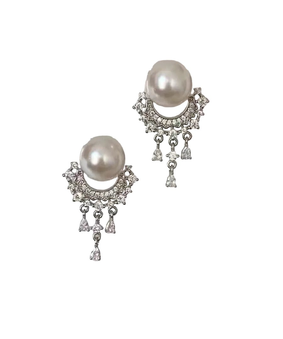 Boucles d'oreilles femme à pampilles et perles en zircon 0