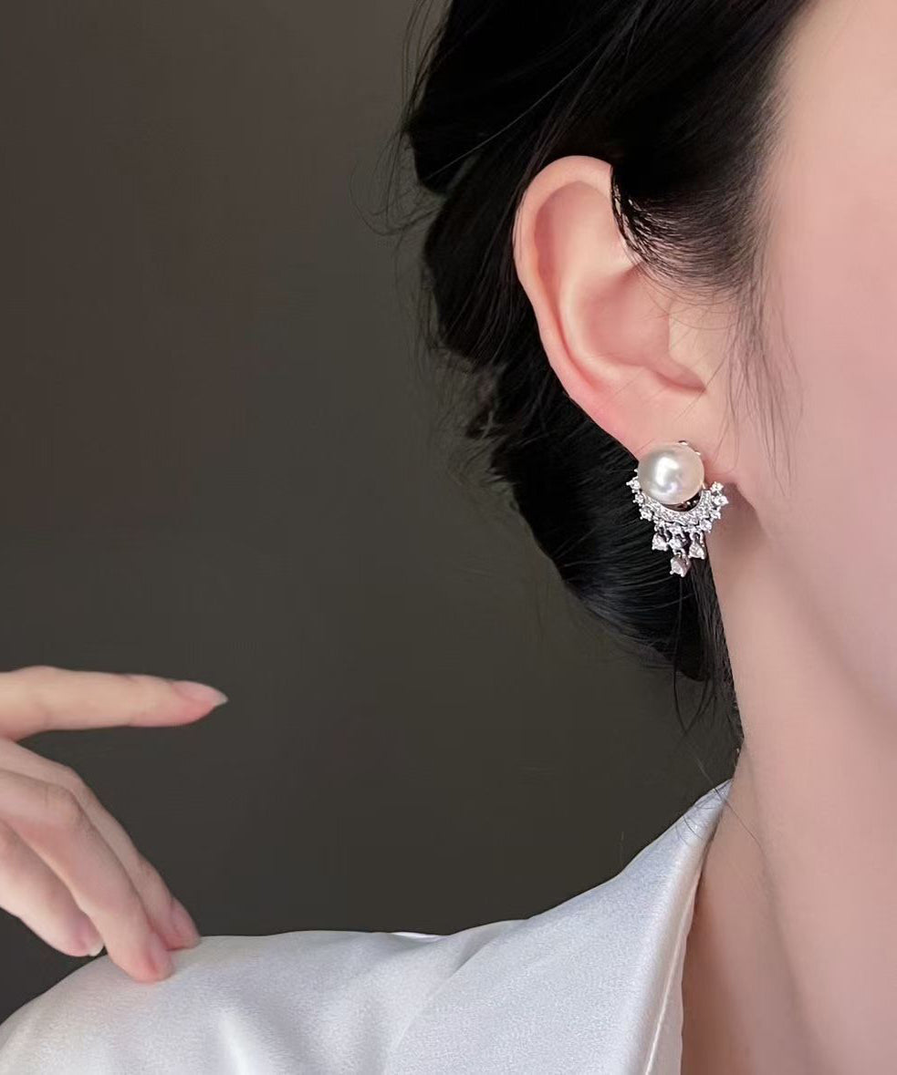 Boucles d'oreilles femme à pampilles et perles en zircon 1