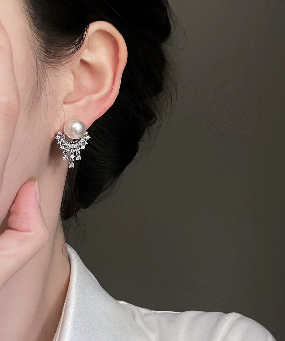 Boucles d'oreilles femme à pampilles et perles en zircon 4
