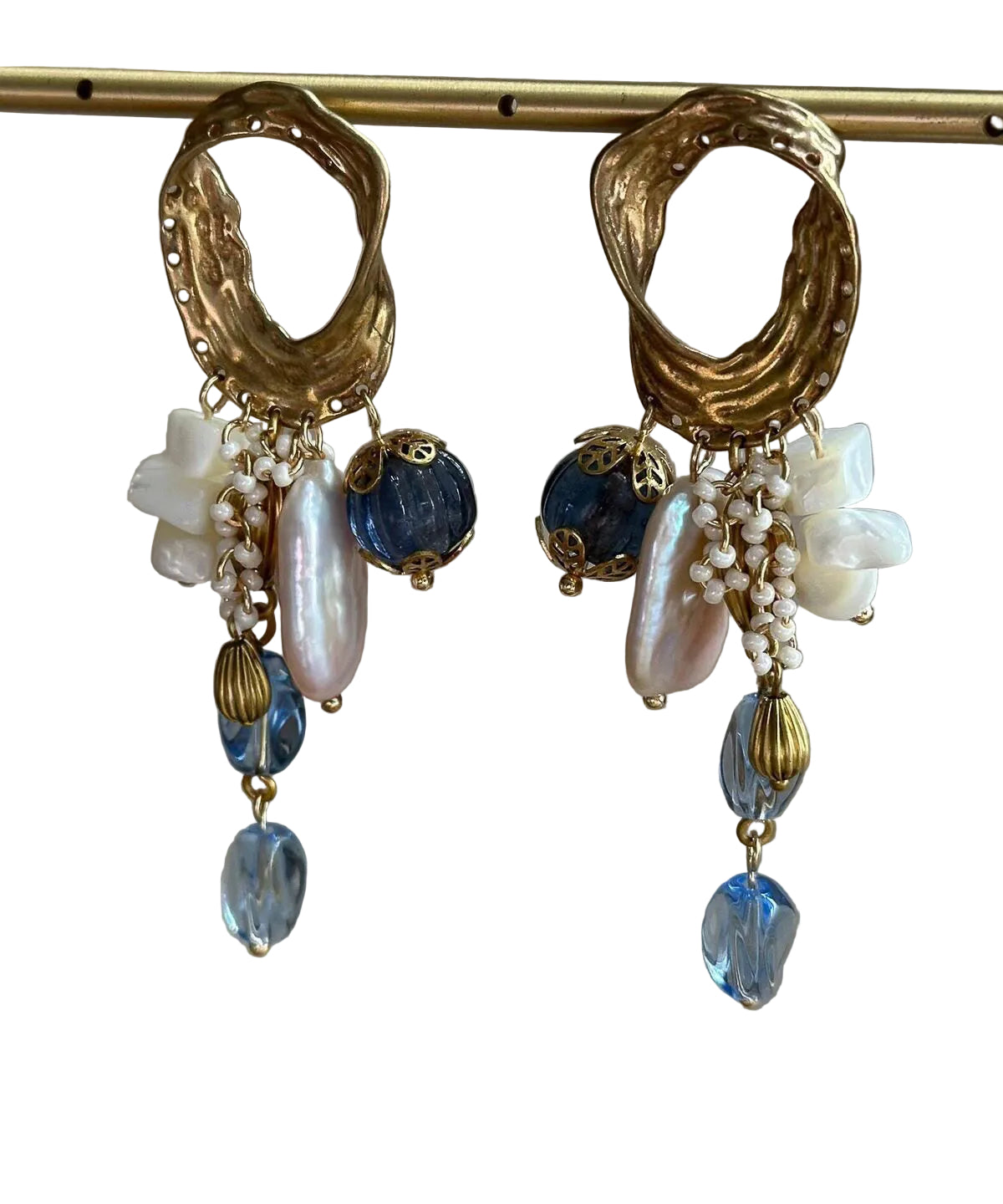 Boucles d'oreilles pendantes asymétriques pour femmes avec pompon en perles 0