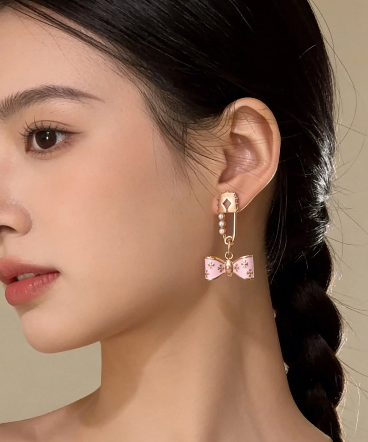 Boucles d'oreilles pendantes pour femme avec nœud en perle 3