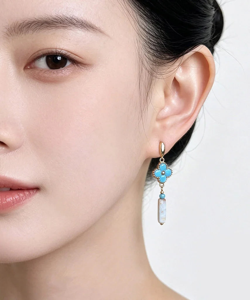 Boucles d'oreilles pendantes trèfle à quatre feuilles style chinois pour femme 1
