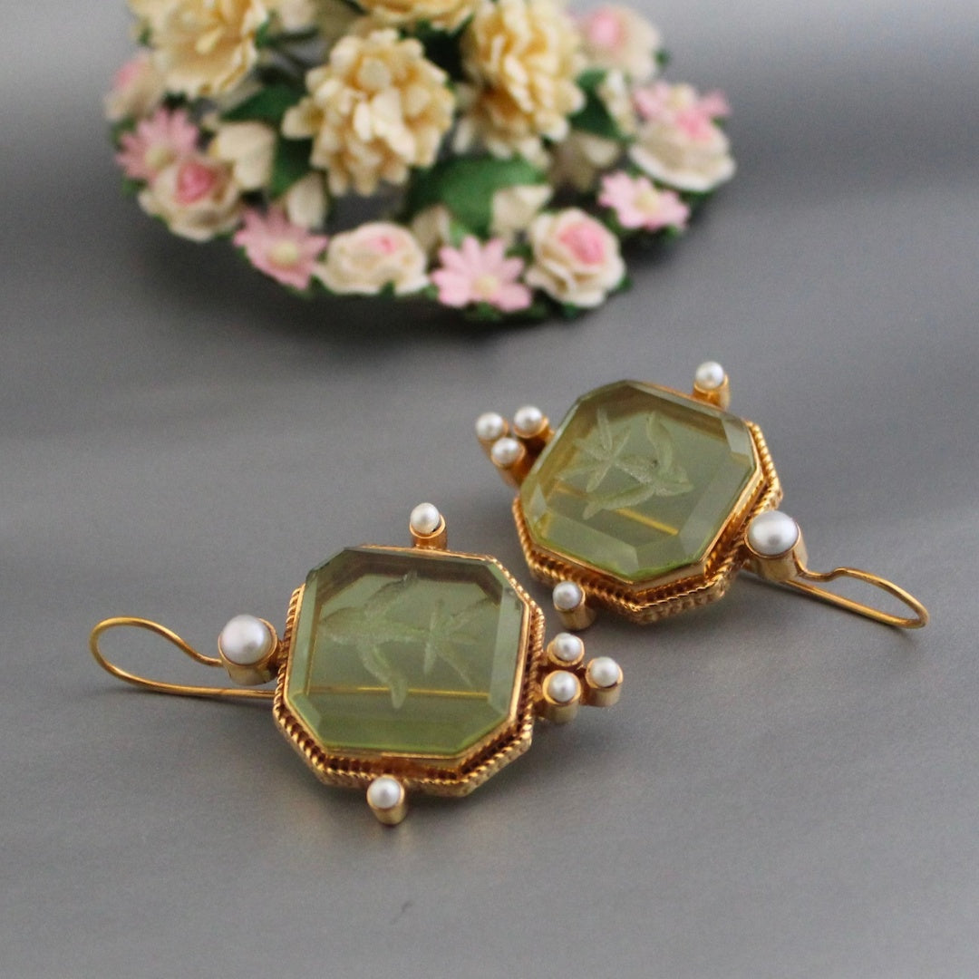 Boucles d'oreilles vintage avec perles vertes 1