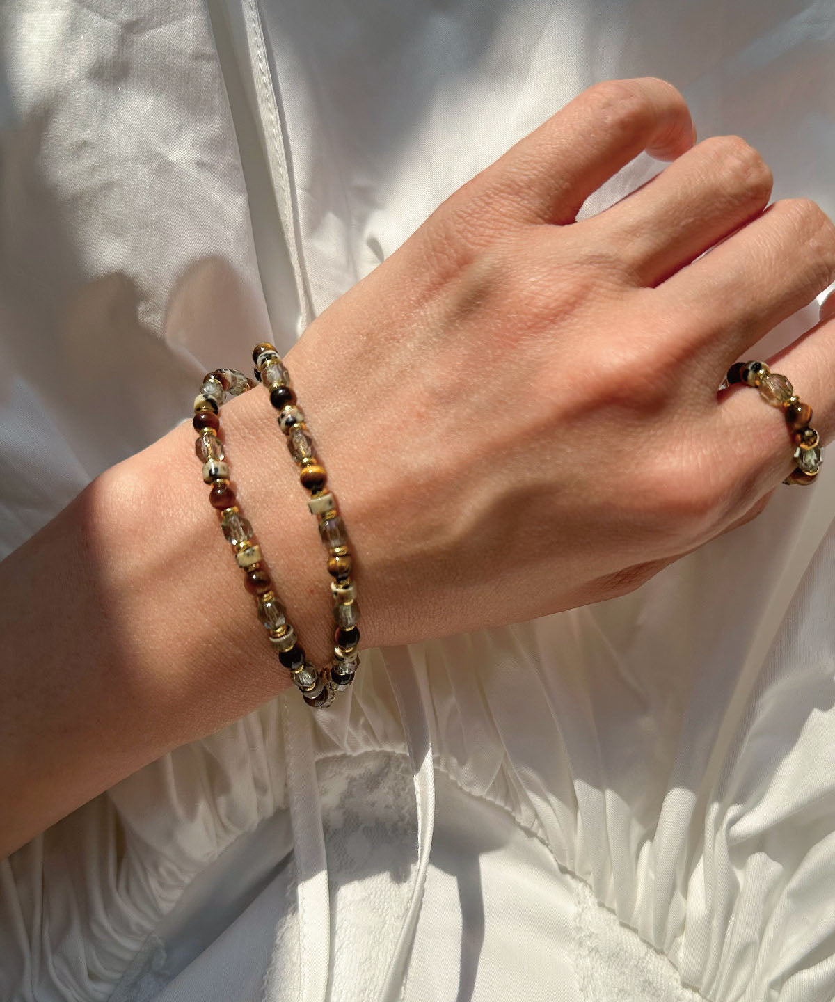 Bracelet Femme Chaîne Perles Œil de Tigre Naturel 1