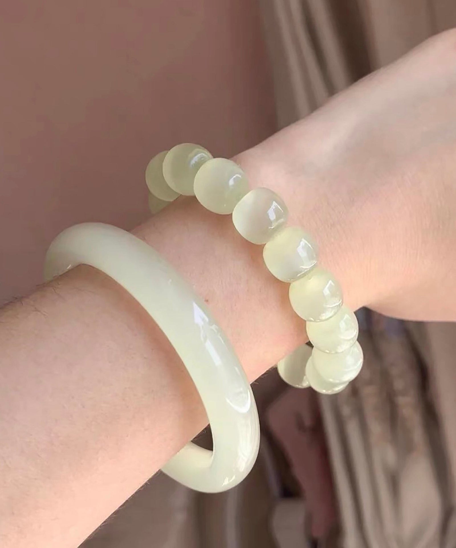 Bracelet Femme Perles Translucides Style Oeil de Chat 0