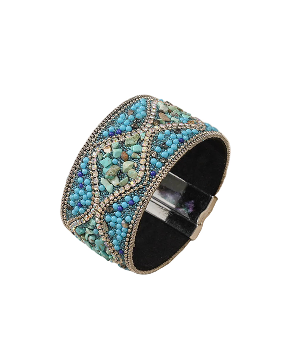 Bracelet Femme Style Rétro Perles de Riz Bleu 0