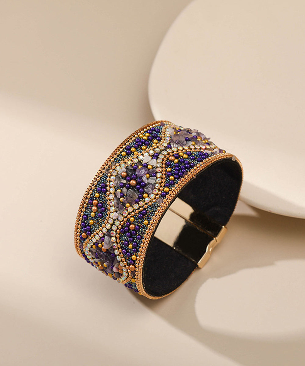 Bracelet Femme Style Rétro Perles de Riz Bleu 3