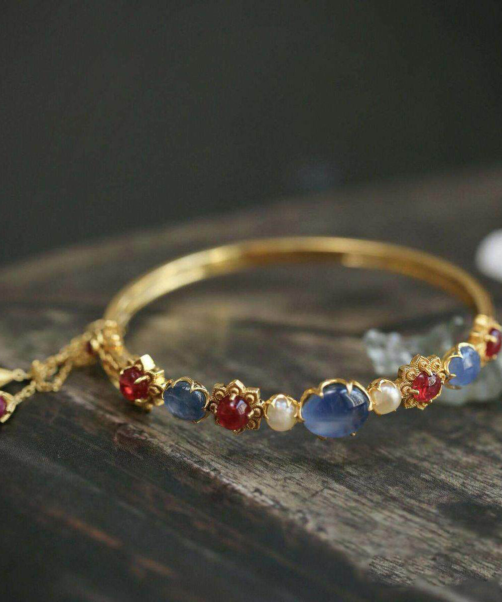 Bracelet Jonc Femme Perles et Cristaux Dorés 2