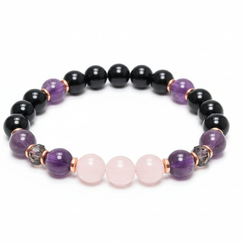 Bracelet en perles d'améthyste et d'obsidienne 0