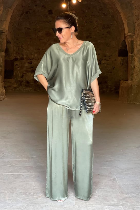 Robe Femme De Soirée Satinée Élégante À Deux Parties-3