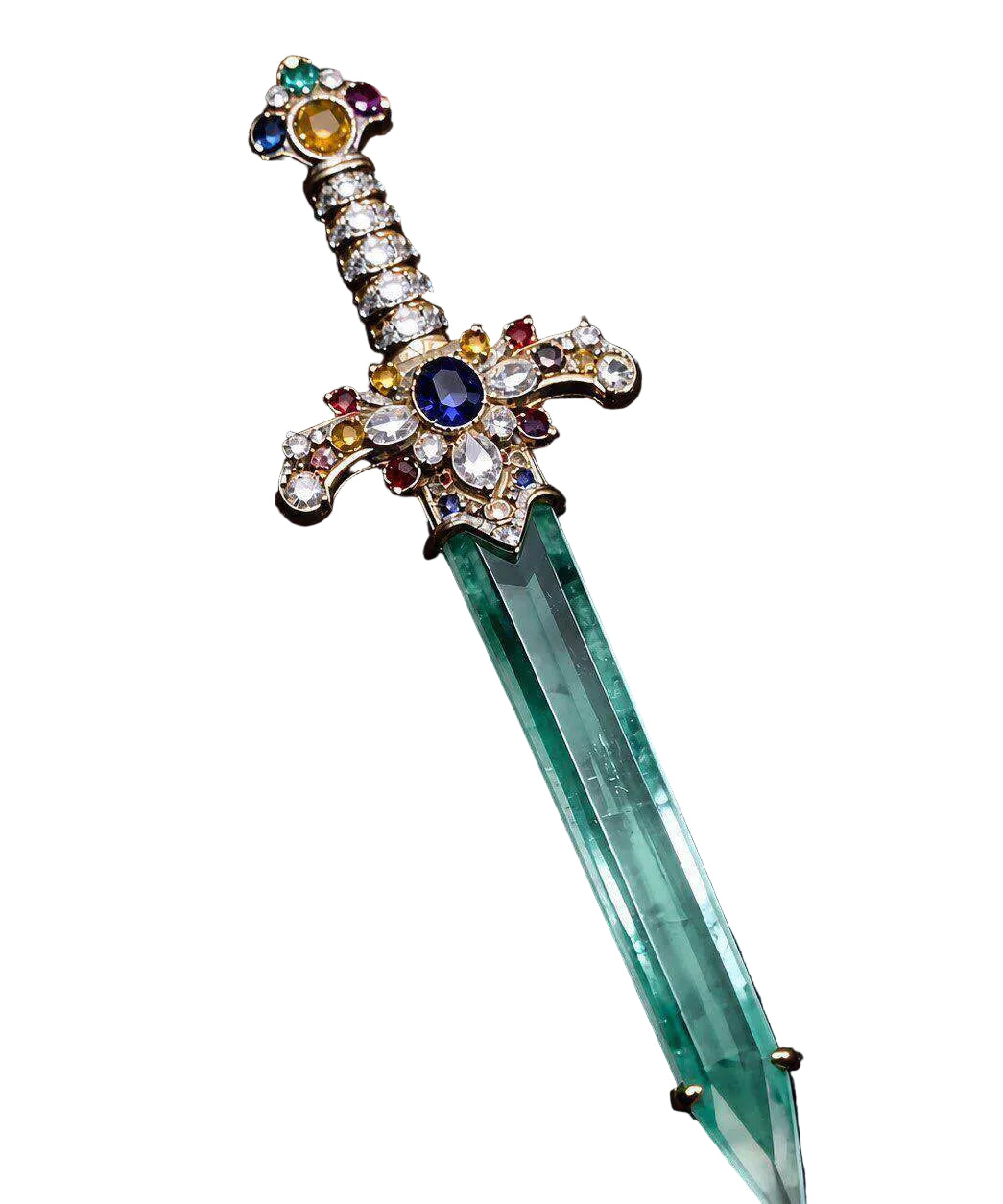 Broche Femme Style Épée Jade Incrustée Cuivre Bleu 0