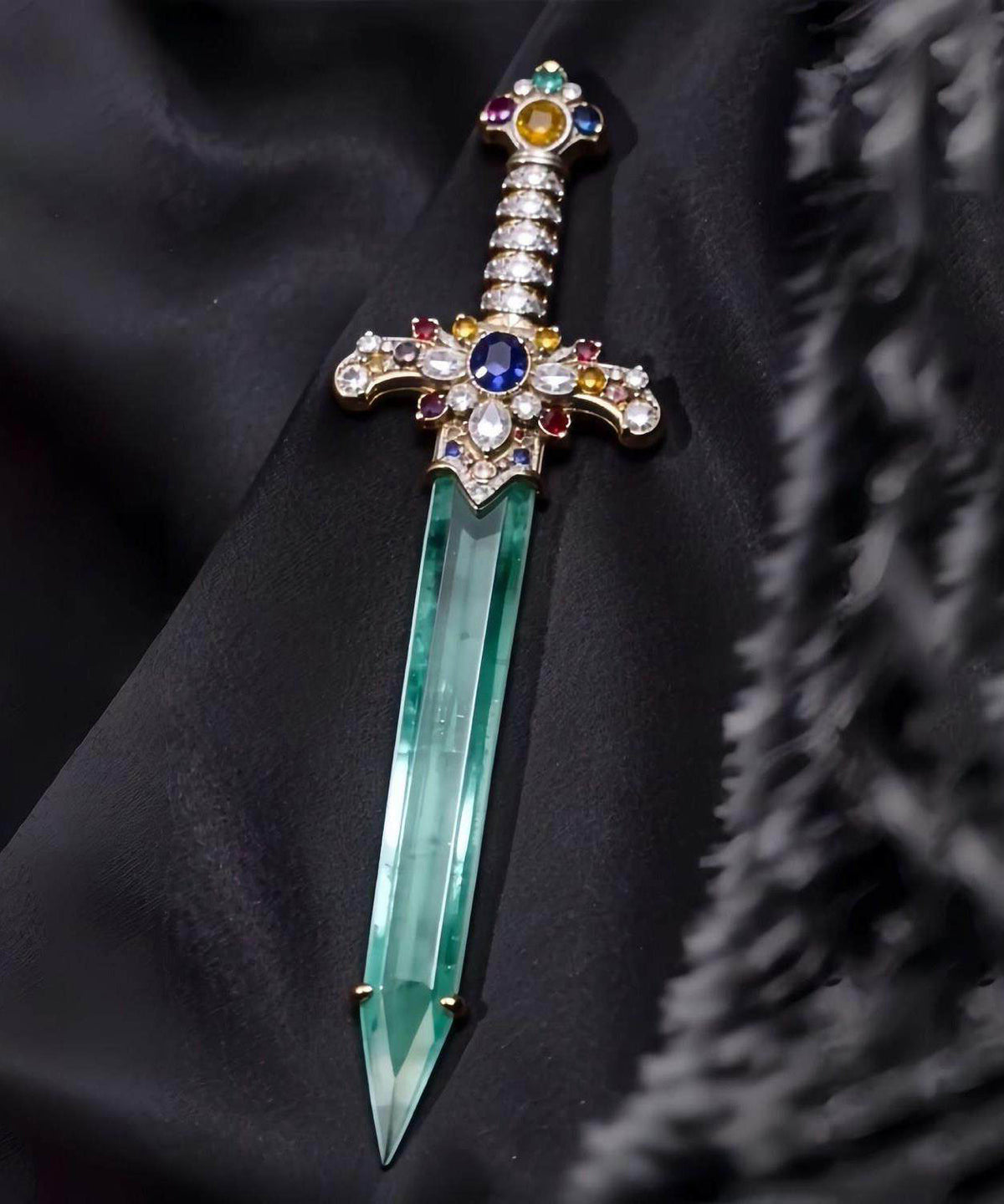 Broche Femme Style Épée Jade Incrustée Cuivre Bleu 3