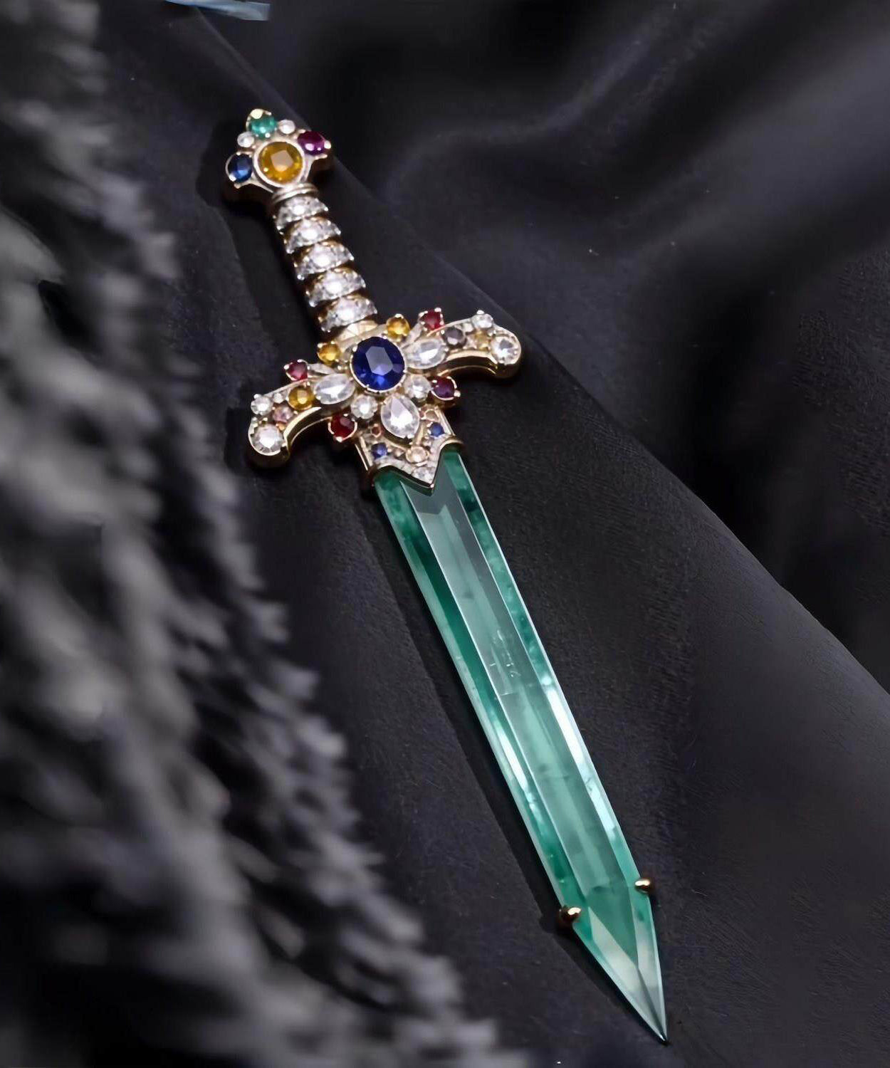 Broche Femme Style Épée Jade Incrustée Cuivre Bleu 4