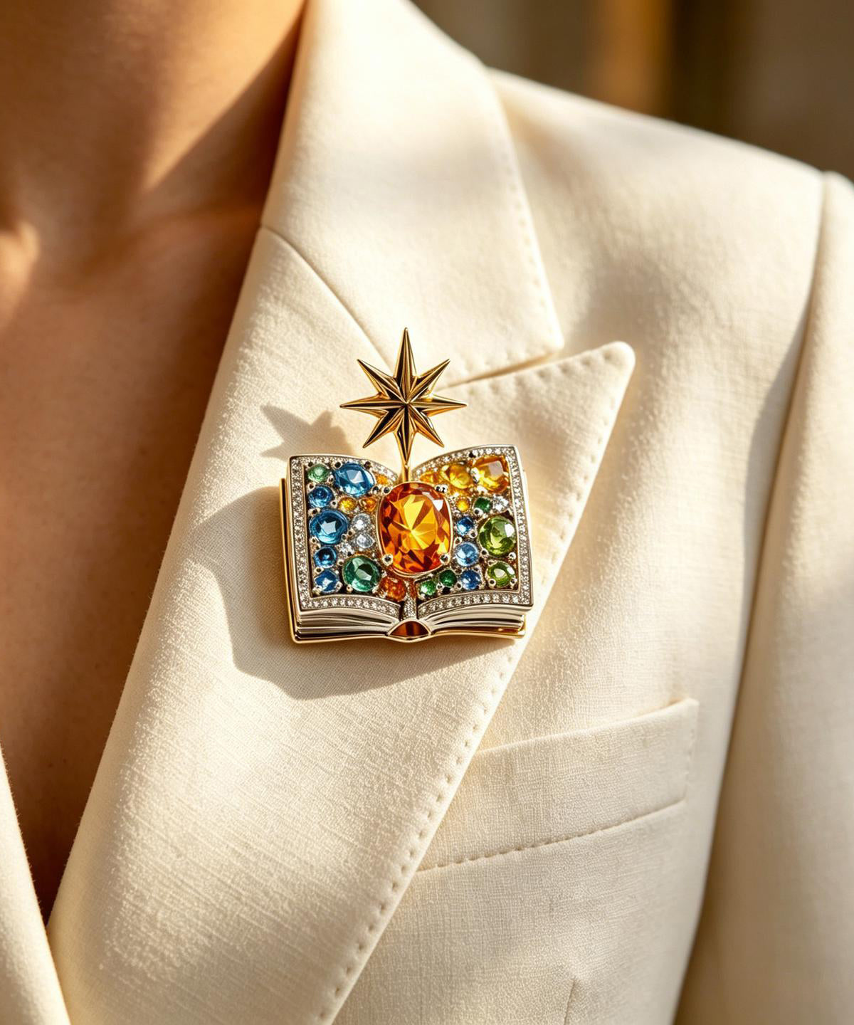 Broche Femme Style Livre Magique Cristal et Zircon Arc-en-Ciel 1