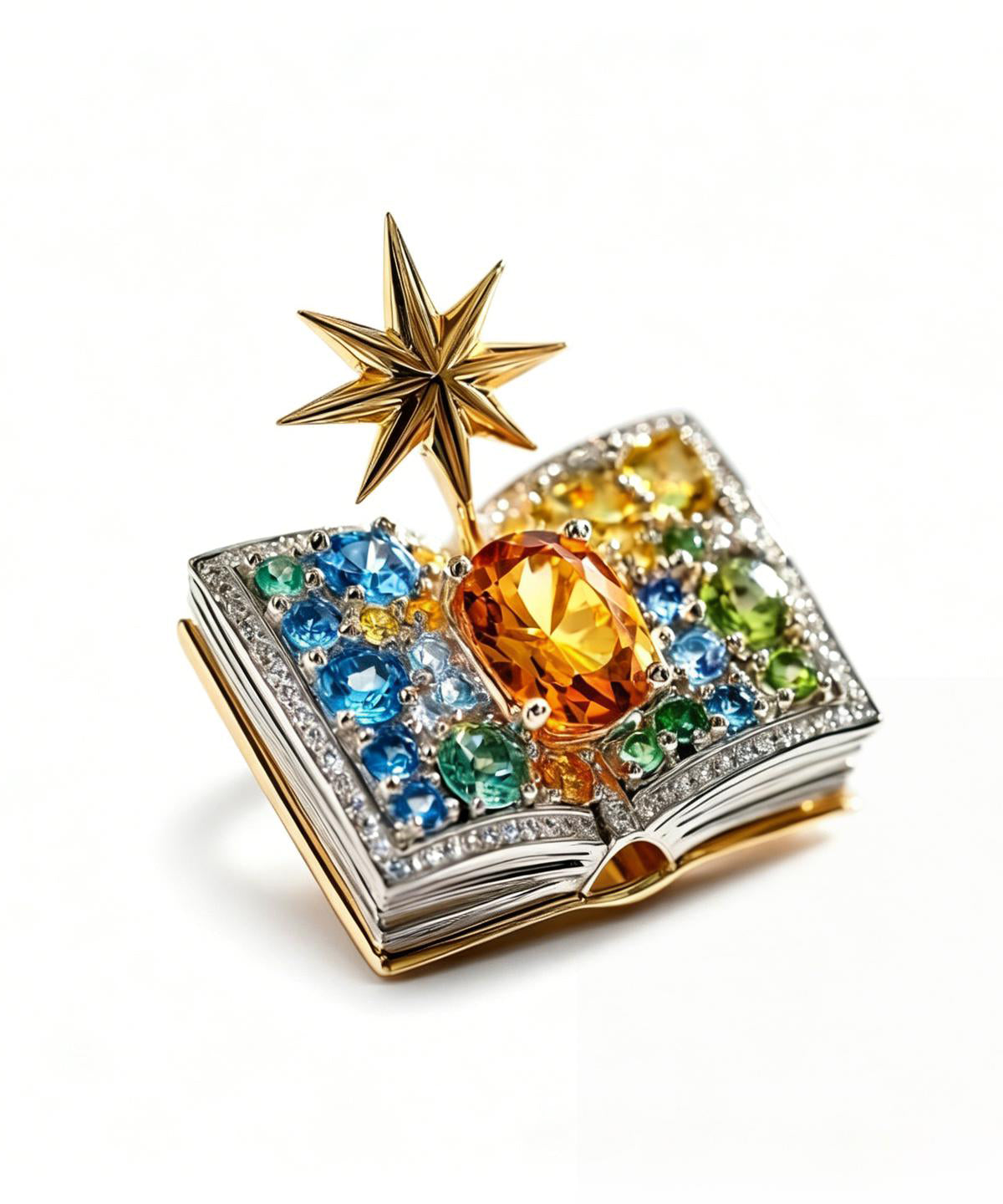 Broche Femme Style Livre Magique Cristal et Zircon Arc-en-Ciel 4