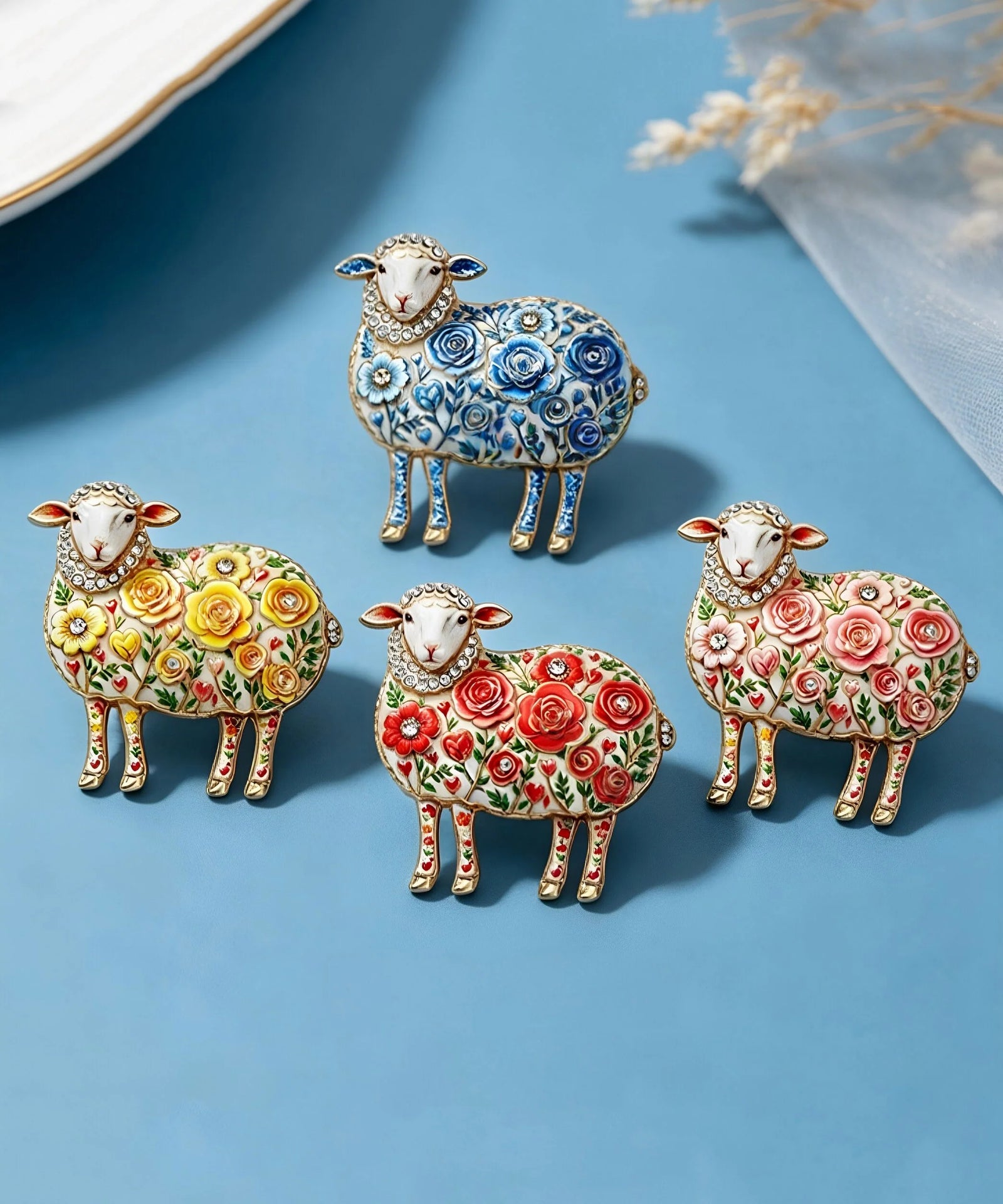 Broche Femme Tendance Motif Mouton avec Détails Cyan et Zircon pour Vêtement 4