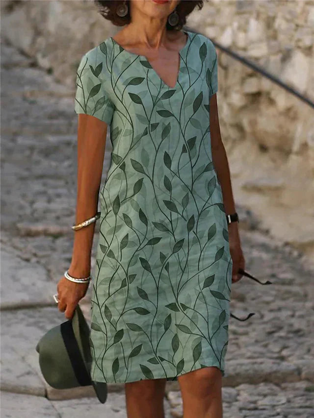 Robe Midi Femme Chic à Manches Courtes en Tissu Respirant-1