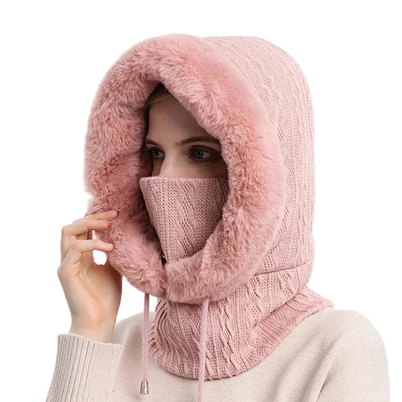 Cagoule Femme Tricot Torsadé avec Bordure en Fourrure 0