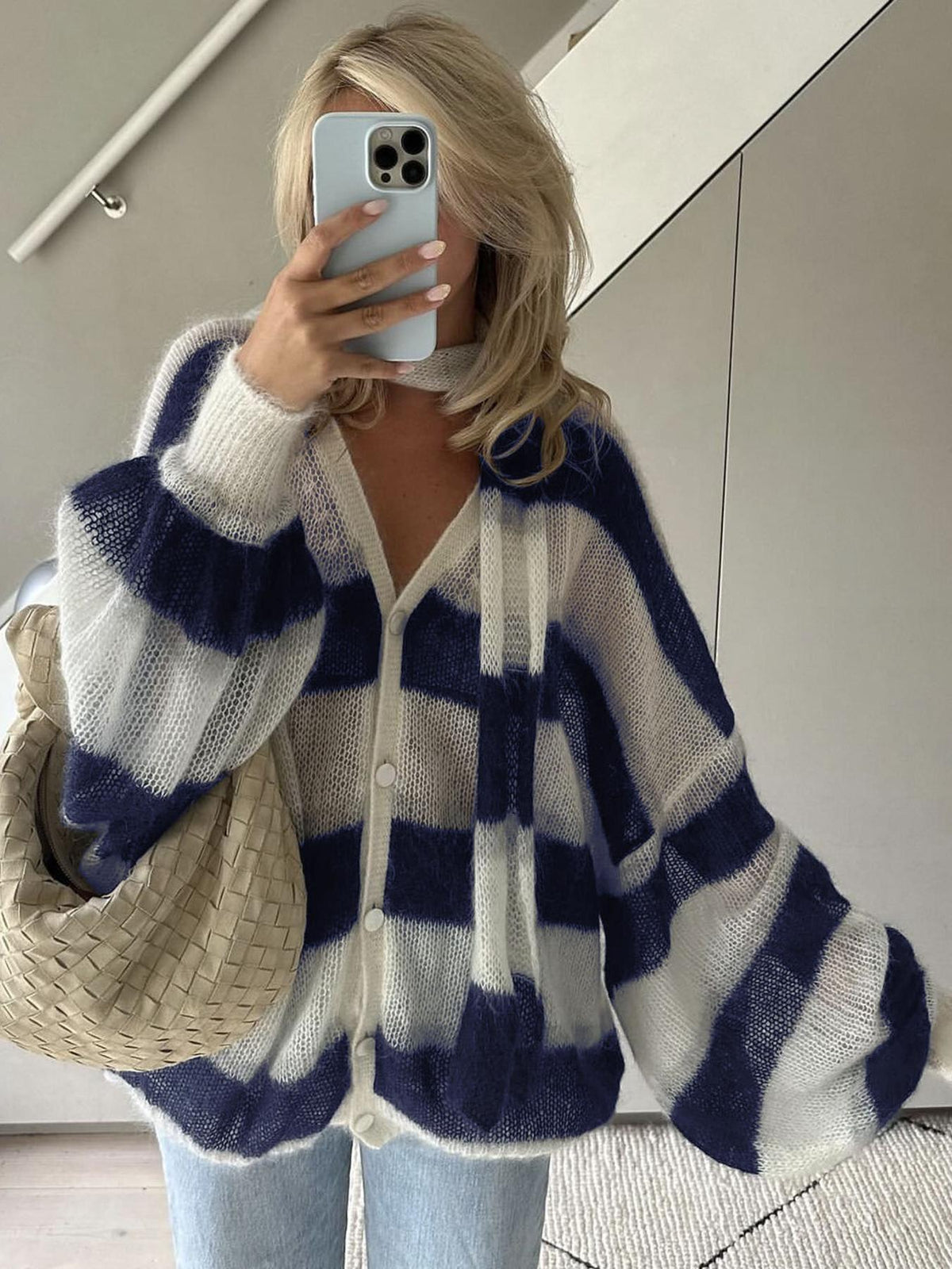 Cardigan Ample à Rayures pour Femme 0