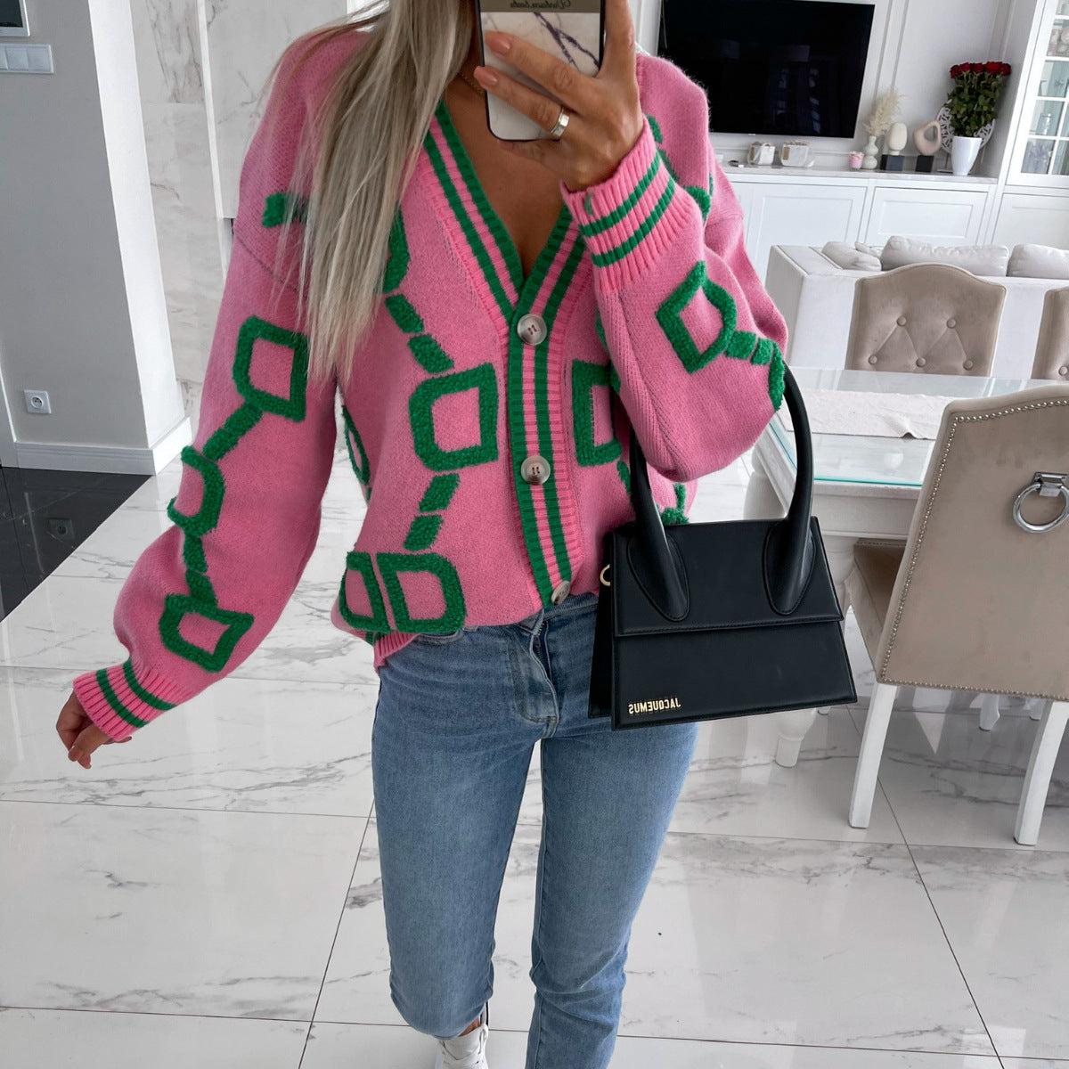 Cardigan Décontracté à Col en V 2