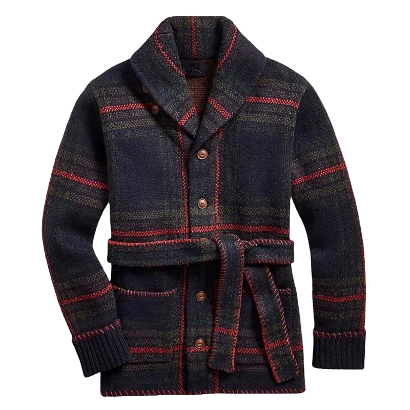 Cardigan Femme À Carreaux Chic Avec Revers Châle 0