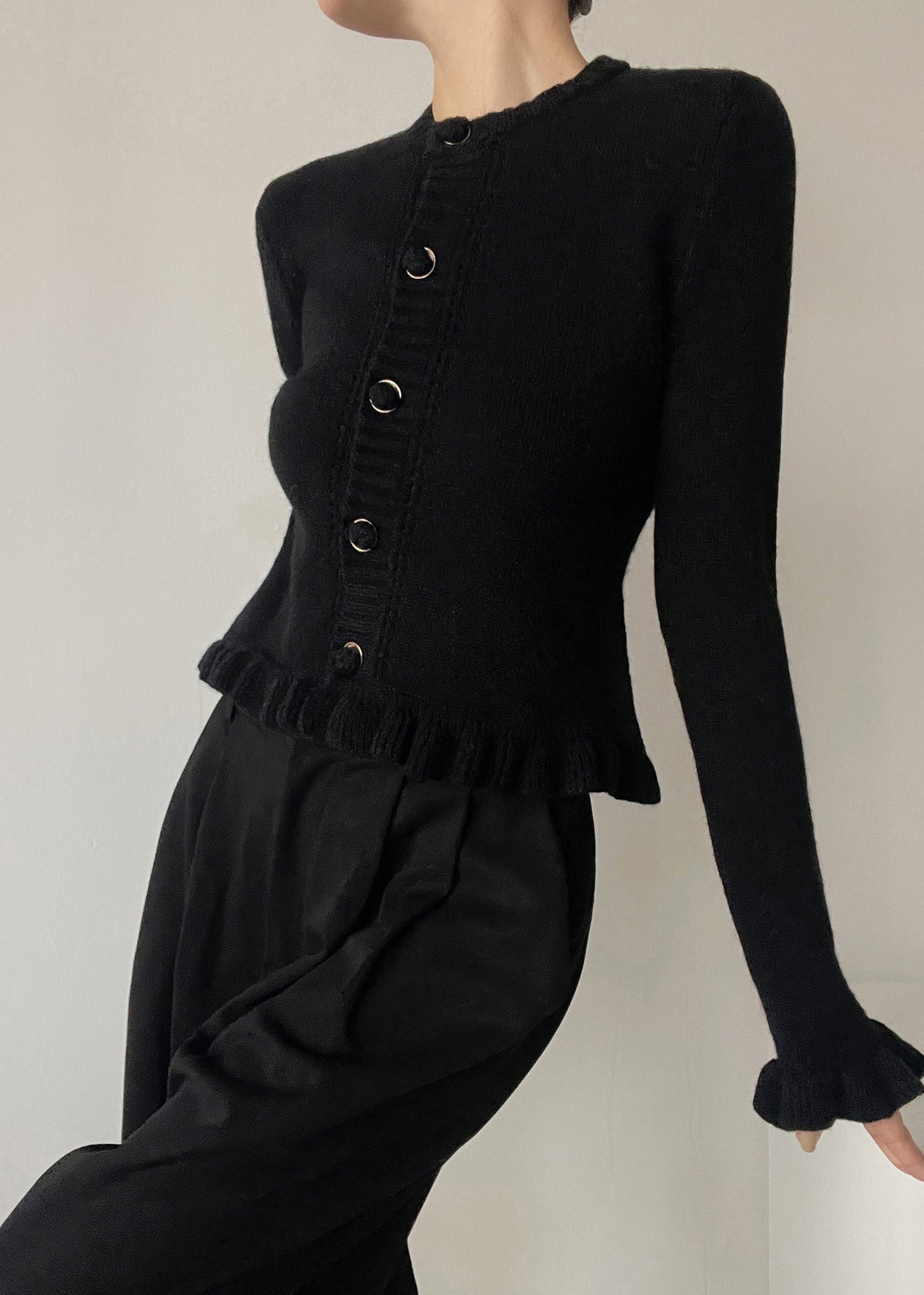 Cardigan Femme Ajusté à Col Rond avec Volants 2