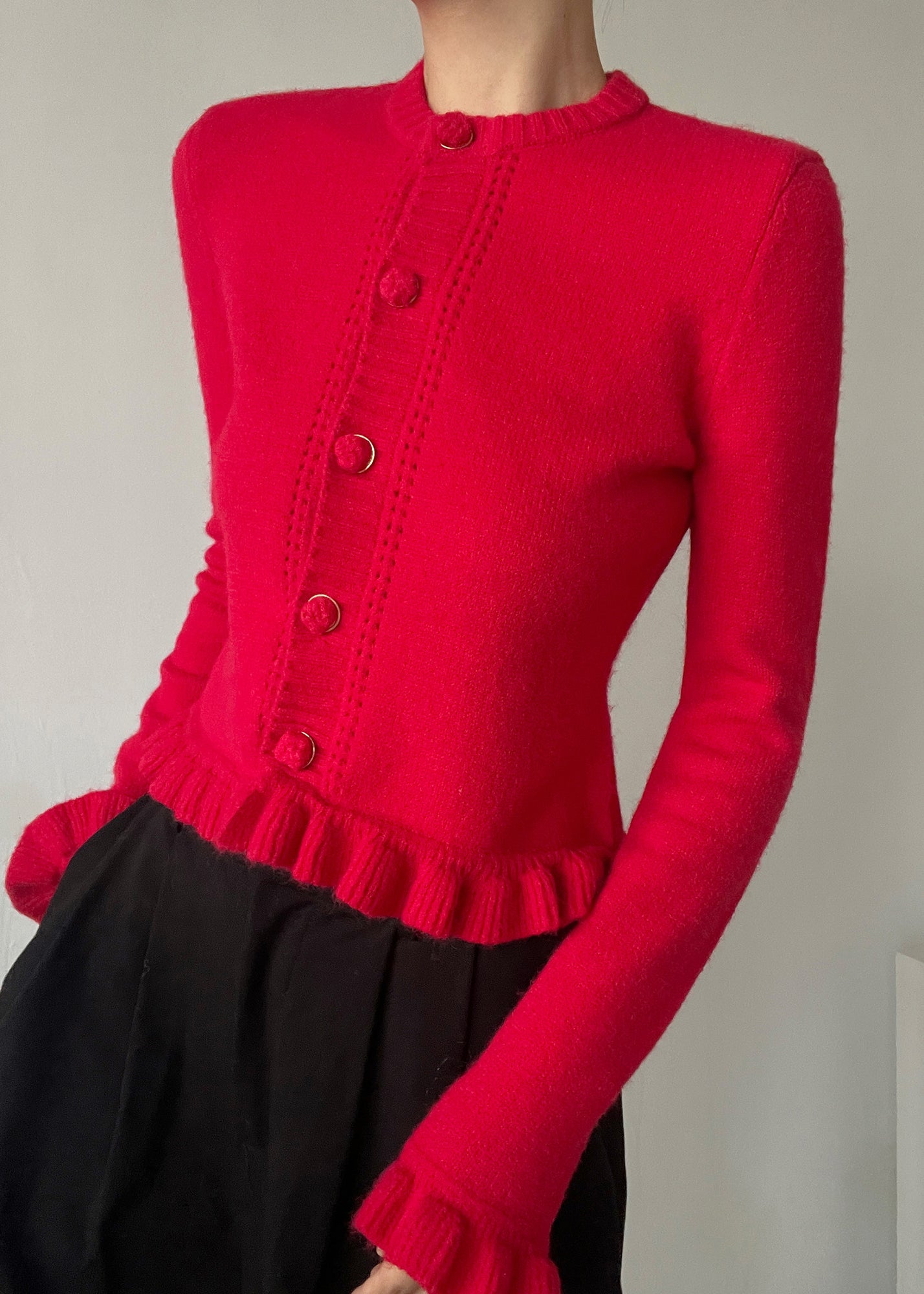 Cardigan Femme Ajusté à Col Rond avec Volants 4