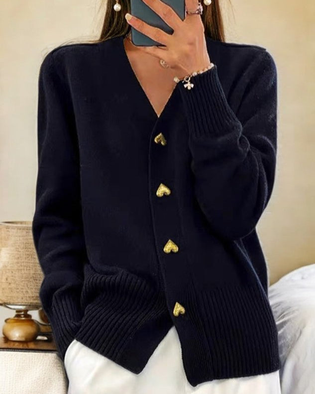 Cardigan Femme Ample avec Boutons en Coeur 4