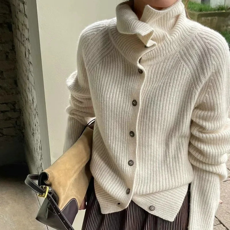 Cardigan Femme Ample et Douillet avec Encolure Haute 0