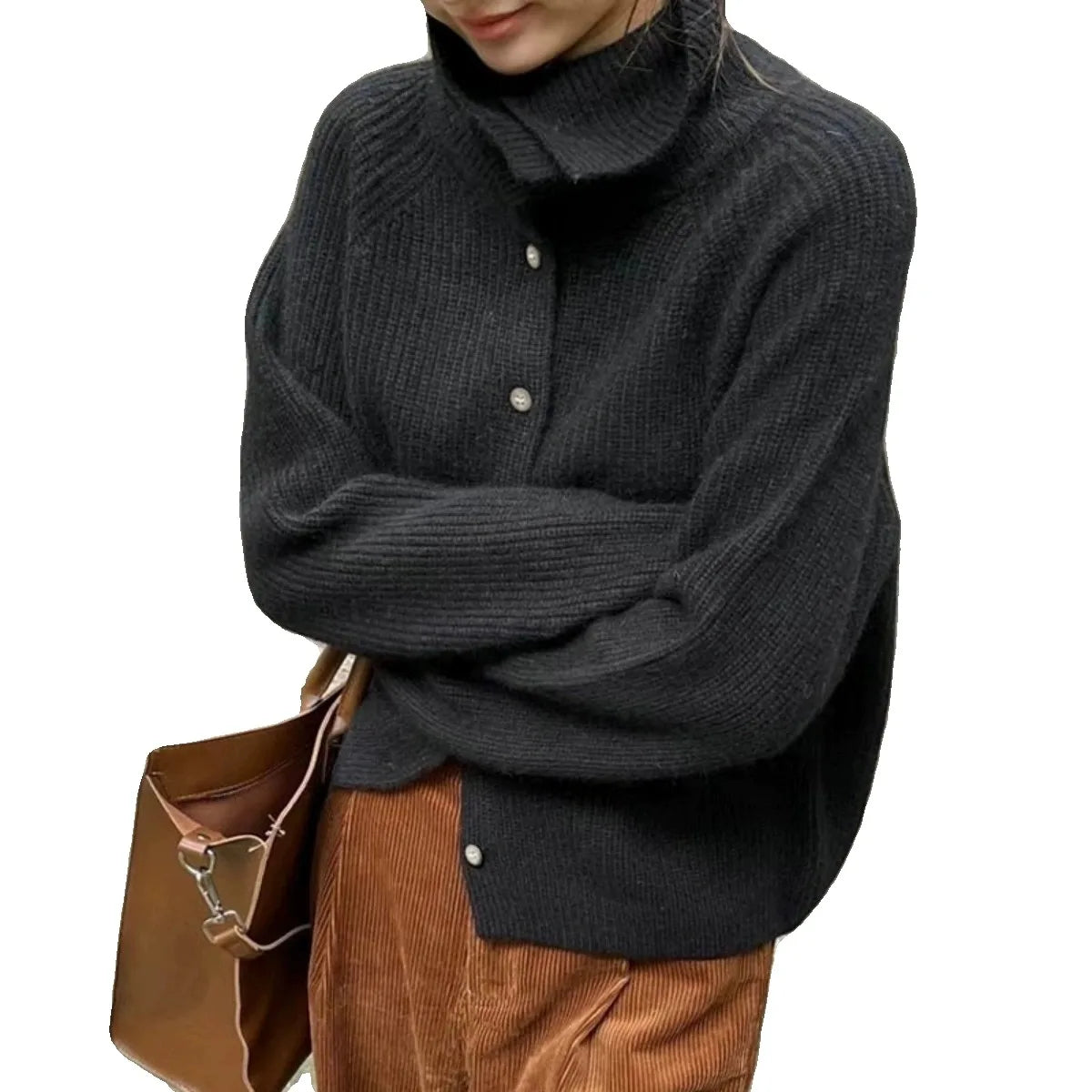 Cardigan Femme Ample et Douillet avec Encolure Haute 4