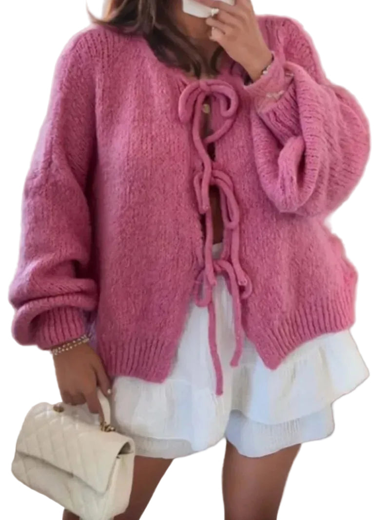 Cardigan Femme Bohème à Fermeture Nœud Style Décontracté 1