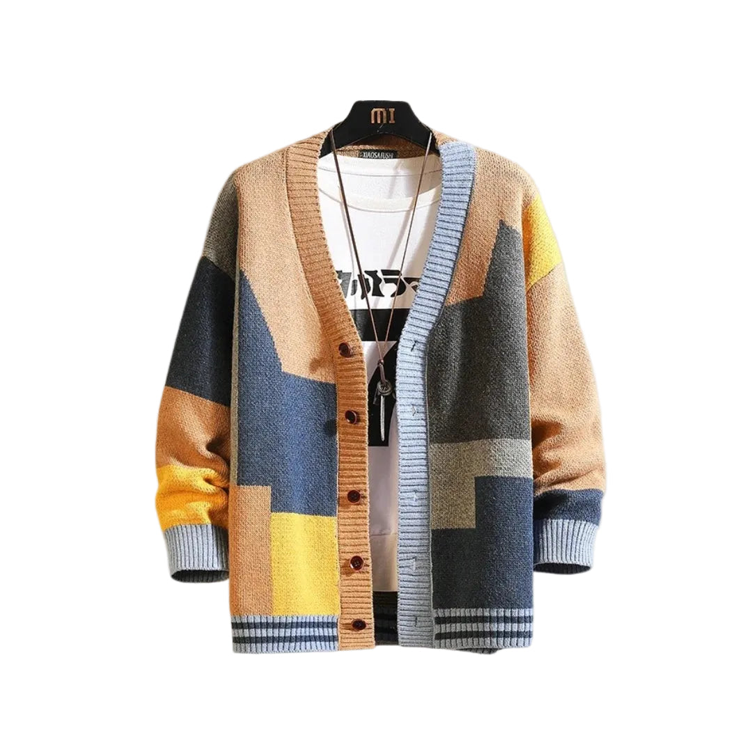 Cardigan Femme Boutonné Color Block Printanier 0