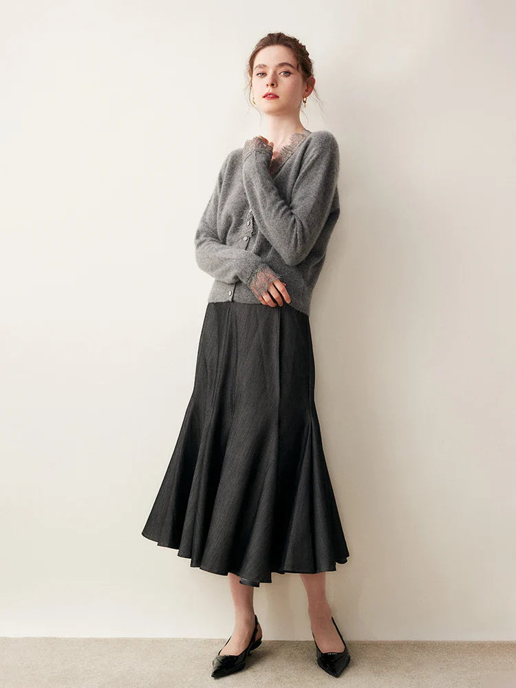 Cardigan Femme Boutonné Détails en Dentelle Ajusté 4
