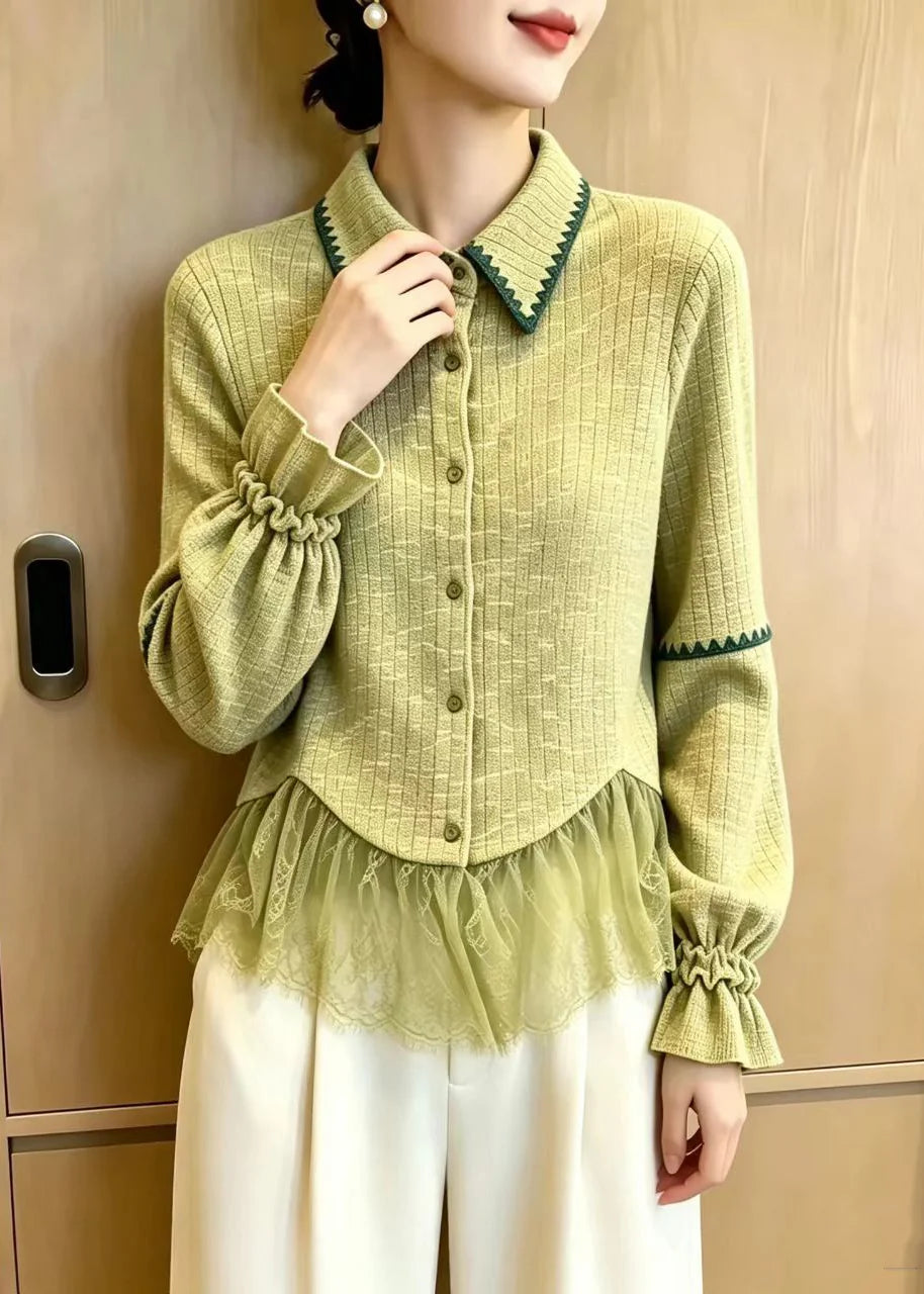 Cardigan Femme Col Rabattu Style Patchwork à Manches Évasées 3