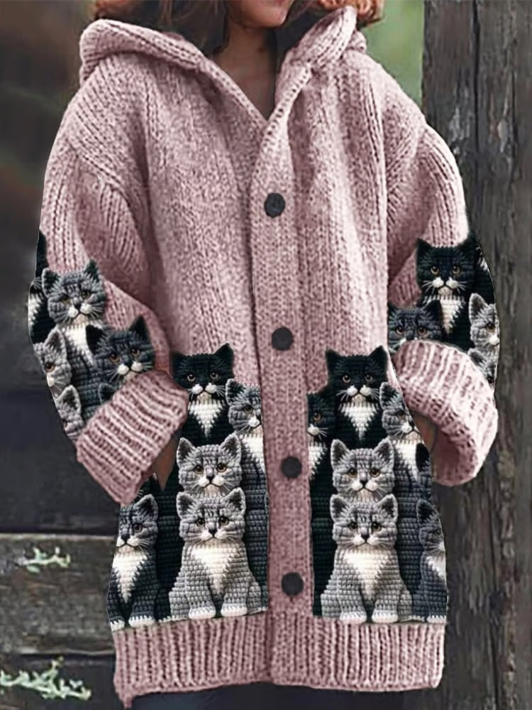 Cardigan Femme Fantaisie Motif Chat Ample 2