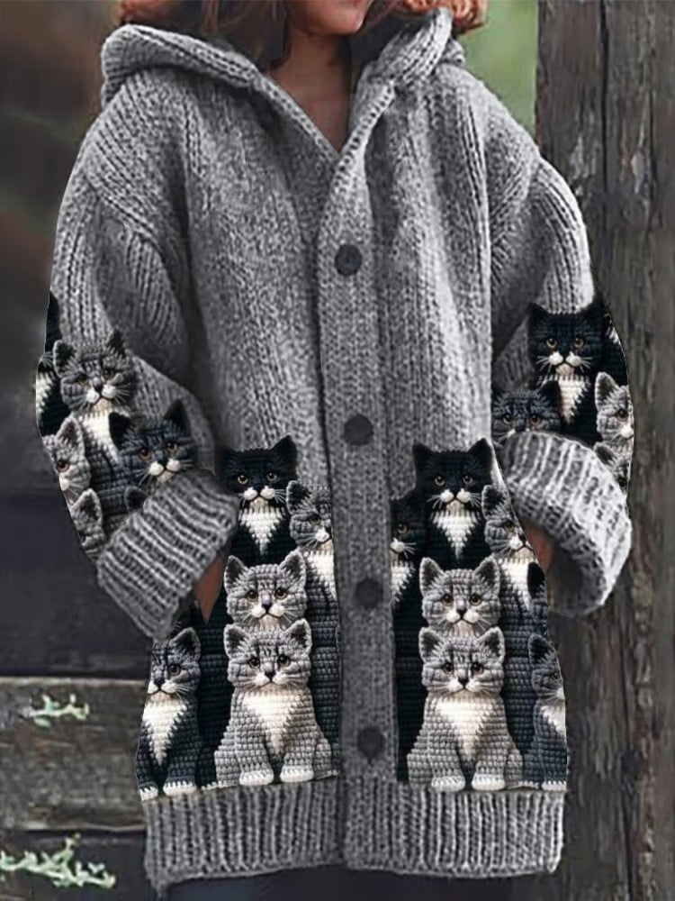 Cardigan Femme Fantaisie Motif Chat Ample 3