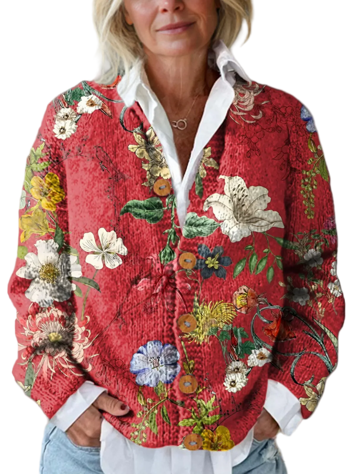 Cardigan Femme Imprimé Floral Vintage 0