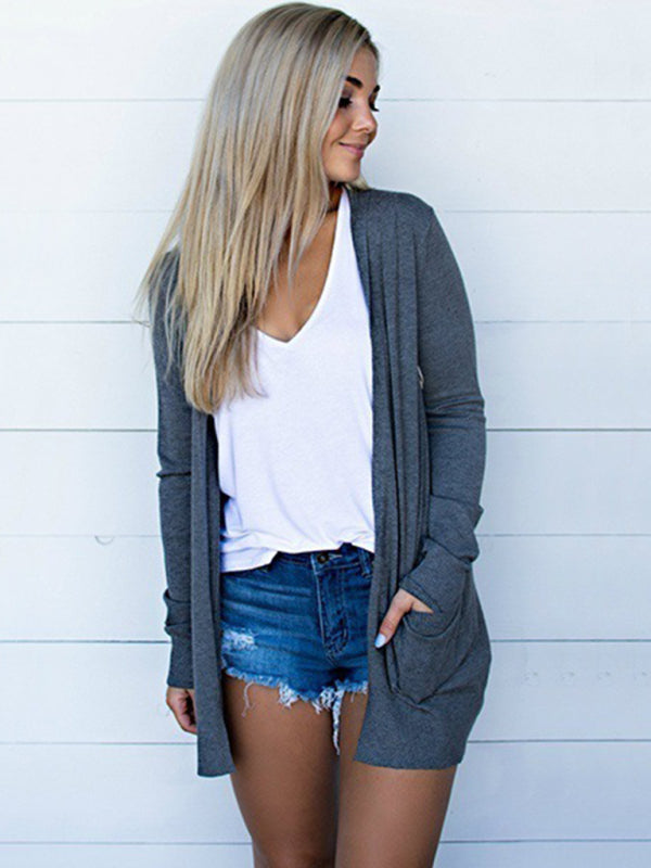 Cardigan Femme Long Sleeve Tricot Polyester Spandex 4