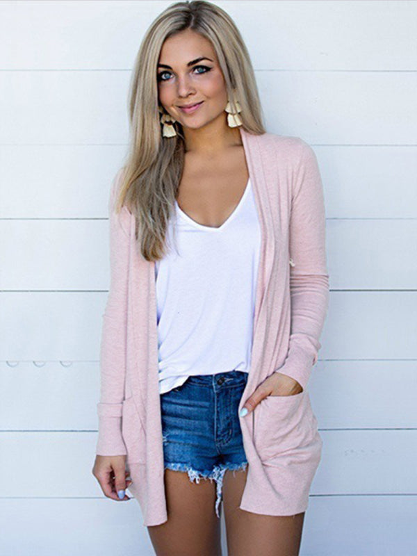 Cardigan Femme Long Sleeve Tricot Polyester Spandex 5