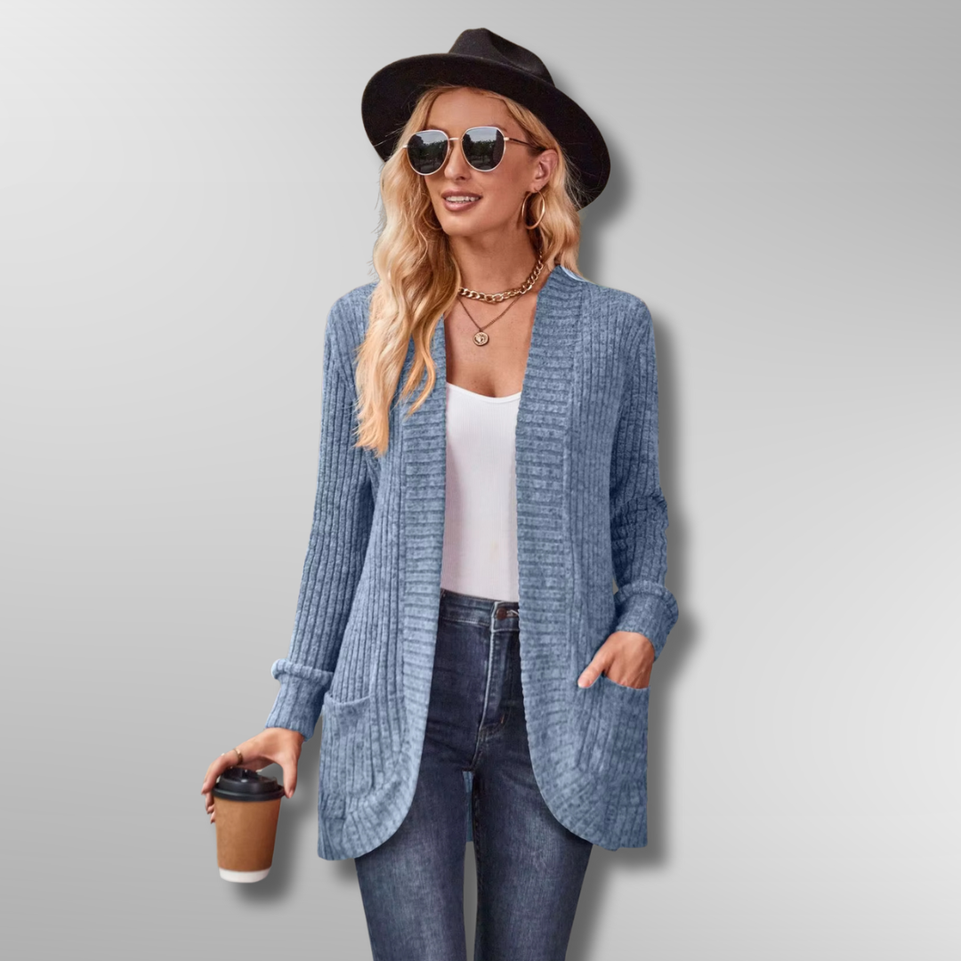 Cardigan Femme Maille Côtelée Élégante avec Poches Avant 5